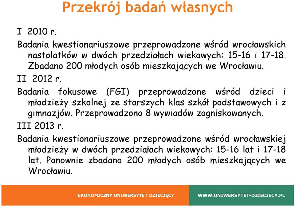 Zbadano 200 młodych osób mieszkających we Wrocławiu. II 2012 r.