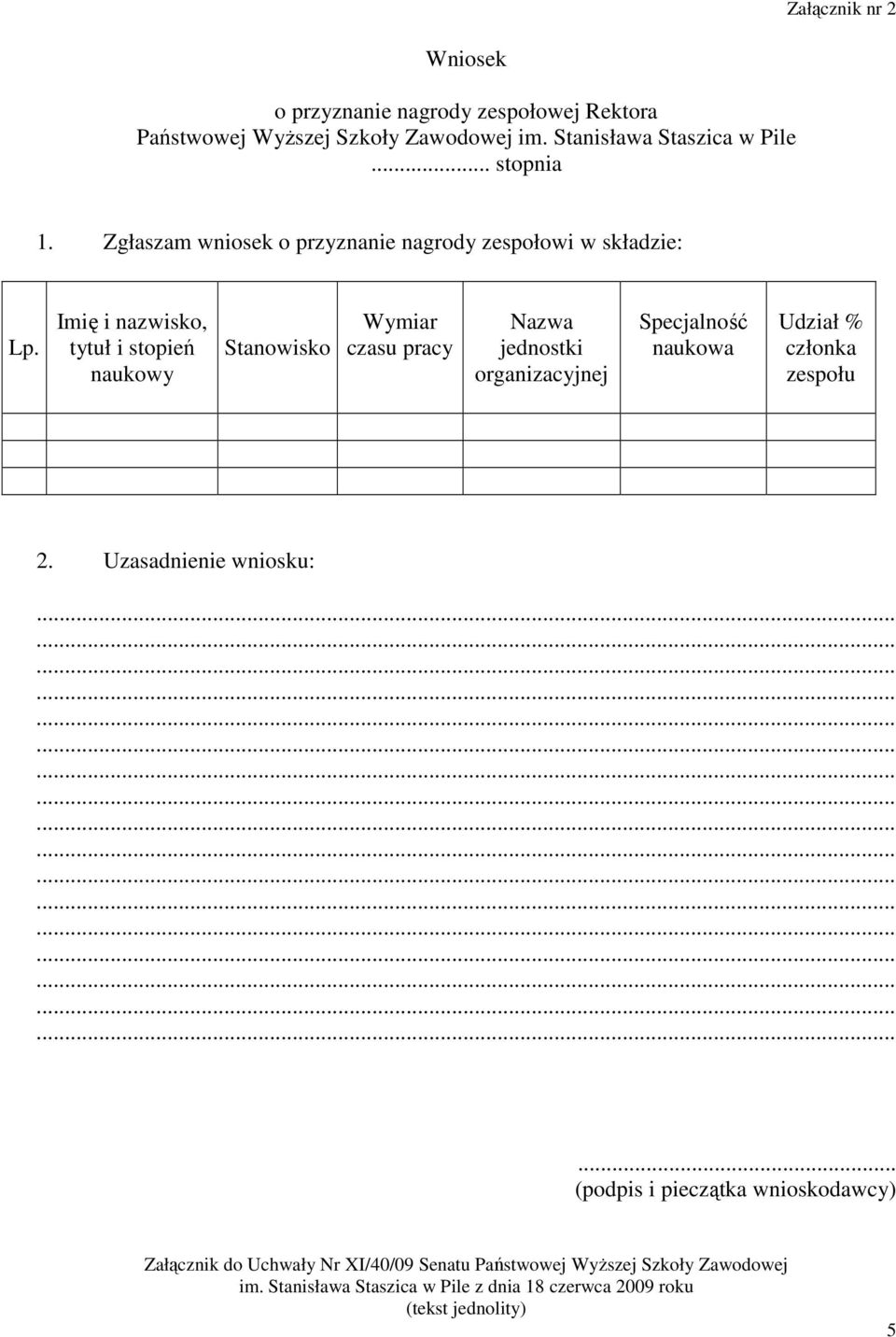 Imię i nazwisko, tytuł i stopień naukowy Stanowisko Wymiar czasu pracy Nazwa jednostki