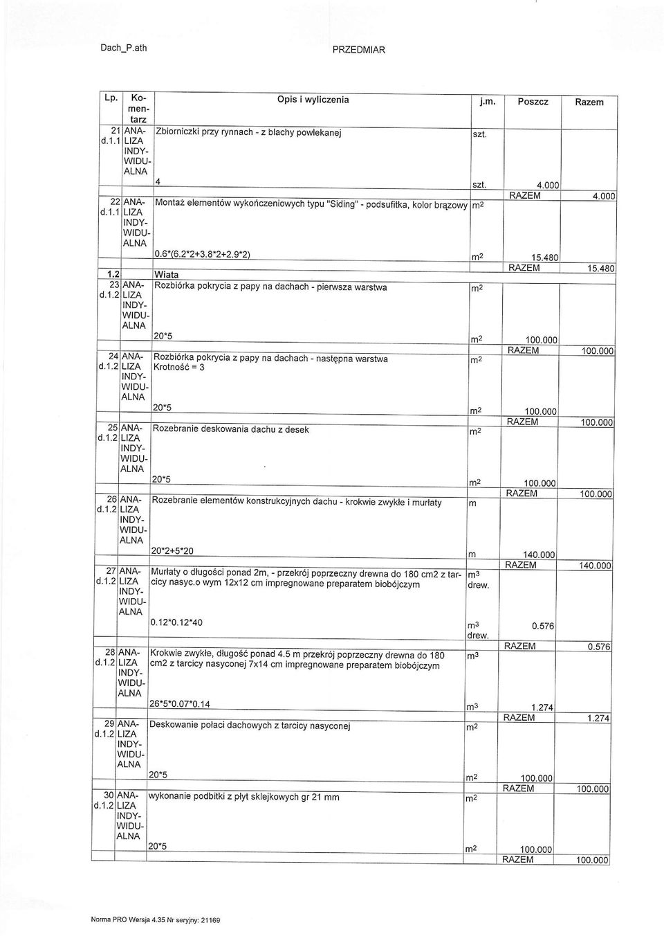 Rozbi6rka pokrycia z papy na dachach - pterwsza warsnva 205 24ANA- Kozbrofl<a pol(rycja z papy na dachach - nast pna warstwa d.1.2 KrotnosC = 3 25 KozeDrante desl(owania dachu z desek d.1.2 26 d.l.2 ANA.