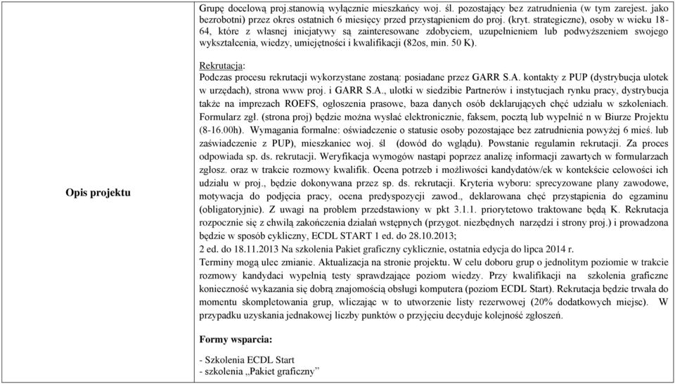 50 K). Opis projektu Rekrutacja: Podczas procesu rekrutacji wykorzystane zostaną: posiadane przez GAR