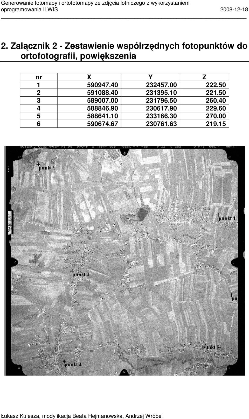 Załącznik 2 - Zestawienie współrzędnych fotopunktów do ortofotografii, powiększenia nr X Y Z