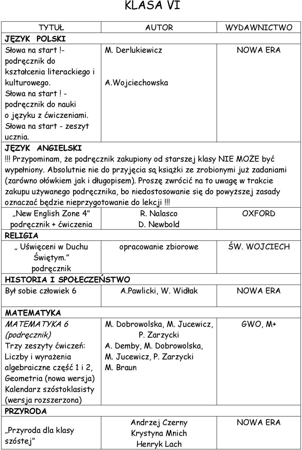 Proszę zwrócić na to uwagę w trakcie zakupu używanego a, bo niedostosowanie się do powyższej zasady oznaczać będzie nieprzygotowanie do lekcji!!! New English Zone 4 Uświęceni w Duchu Świętym. R.