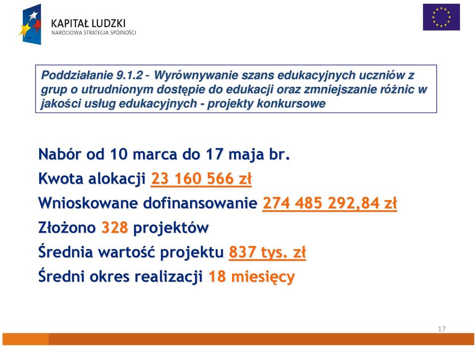 zmniejszanie róŝnic r w jakości usług ug edukacyjnych - projekty konkursowe Nabór r od 10 marca do