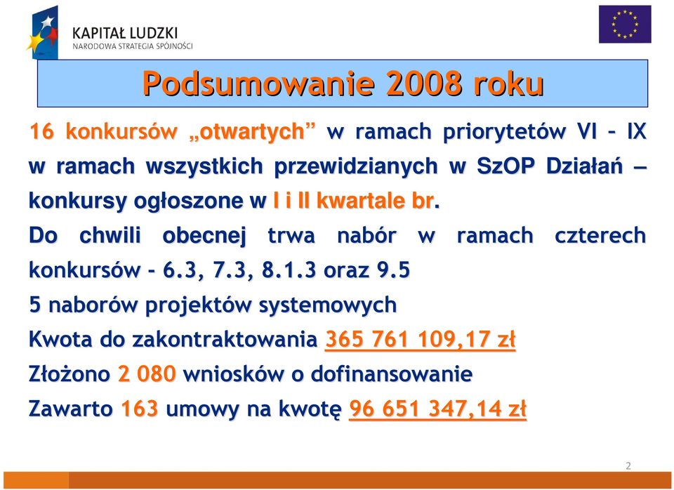 Do chwili obecnej konkursów - 6.3, 7.3, 8.1.3 oraz 9.