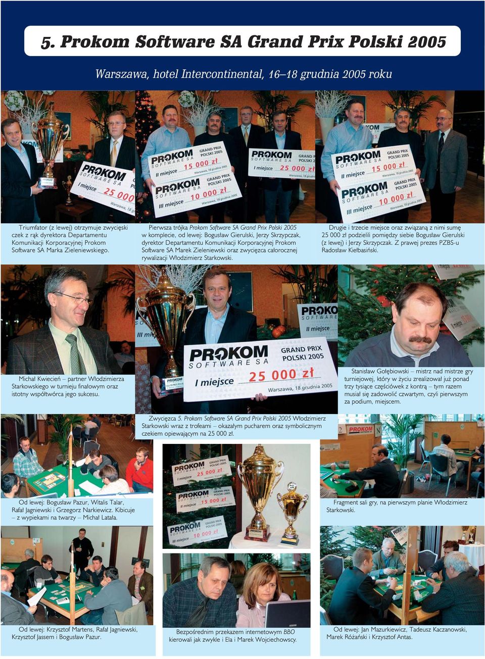 Pierwsza trójka Prokom Software SA Grand Prix Polski 2005 w komplecie, od lewej: Bogus aw Gierulski, Jerzy Skrzypczak, dyrektor Departamentu Komunikacji Korporacyjnej Prokom Software SA Marek