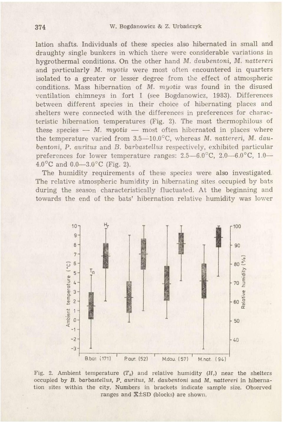 nattereri and particularly M. myotis were most often encountered in quarters isolated to a greater or lesser degree from the effect of atmospheric conditions. Mass hibernation of M.