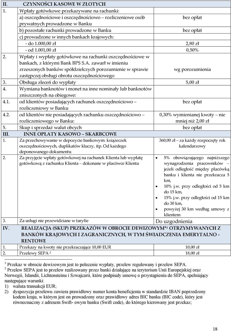 bankach krajowych: - do 1.000,00 zł 2,80 zł - od 1.001,00 zł 0,50% 2. Wpłaty i wypłaty gotówkowe na rachunki oszczędnościowe w bankach, z którymi Bank BPS S.A.