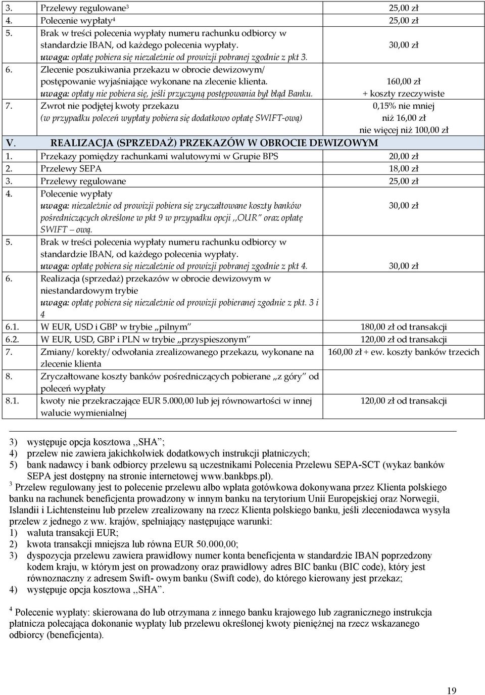 uwaga: opłaty nie pobiera się, jeśli przyczyną postępowania był błąd Banku. 160,00 zł + koszty rzeczywiste 7.