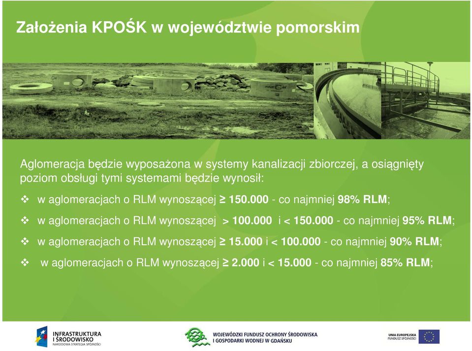 000 - co najmniej 98% RLM; w aglomeracjach o RLM wynoszącej > 100.000 i < 150.