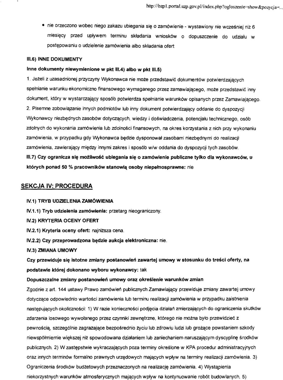 zam6wienia albo skladania ofert 111.6) INNE DOKUMENTY Inne dokumenty niewymienione w pkt 111.4) albo w pkt 111.5) 1.