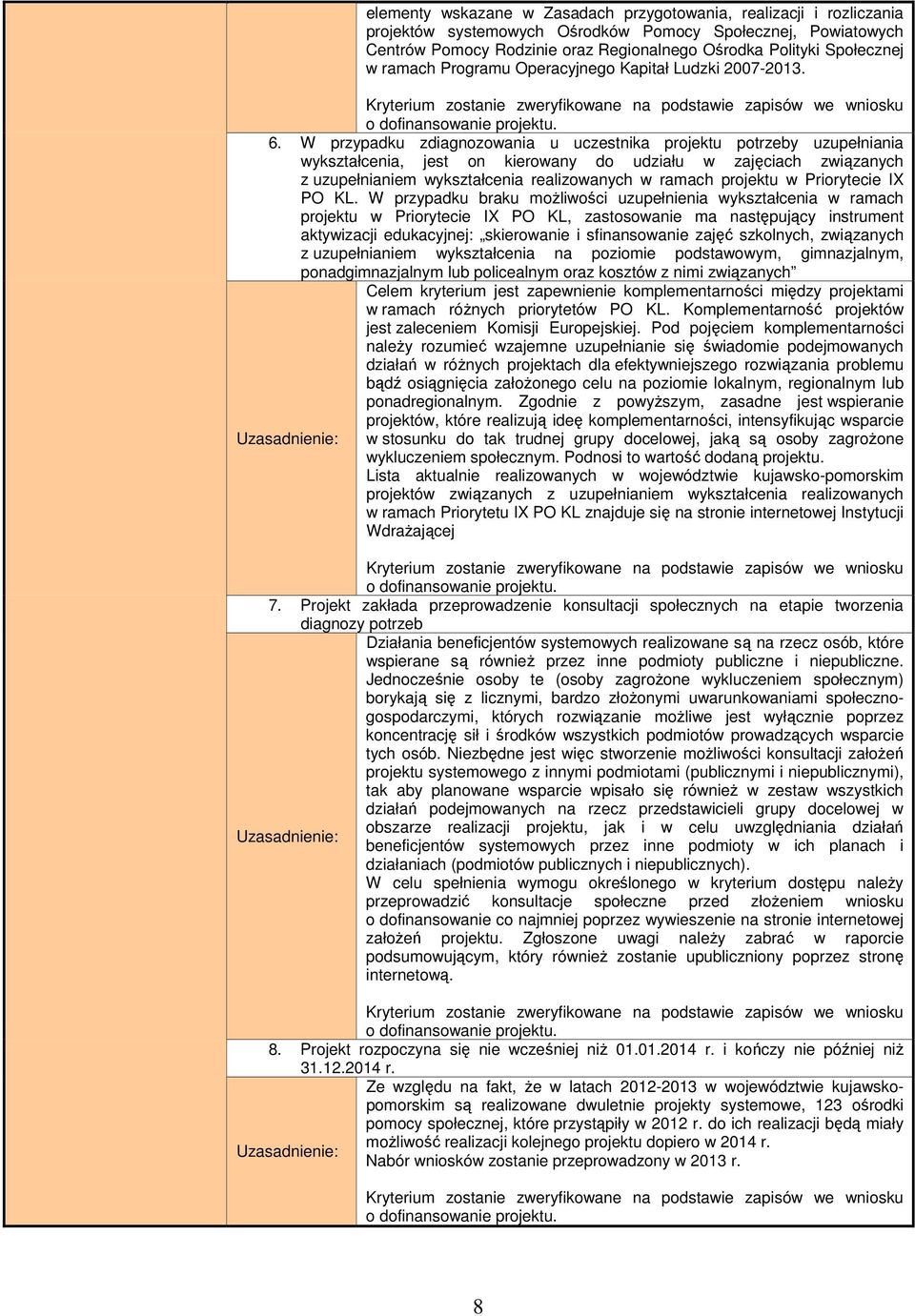 W przypadku zdiagnozowania u uczestnika projektu potrzeby uzupełniania wykształcenia, jest on kierowany do udziału w zajęciach związanych z uzupełnianiem wykształcenia realizowanych w ramach projektu