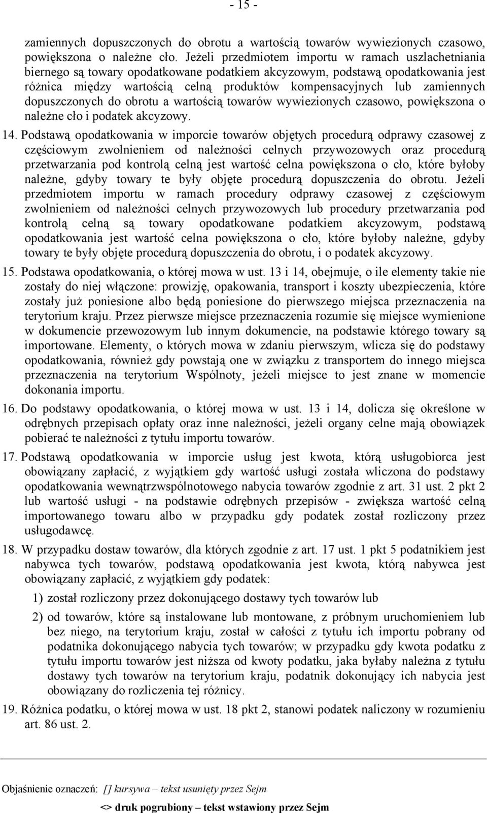 zamiennych dopuszczonych do obrotu a wartością towarów wywiezionych czasowo, powiększona o należne cło i podatek akcyzowy. 14.