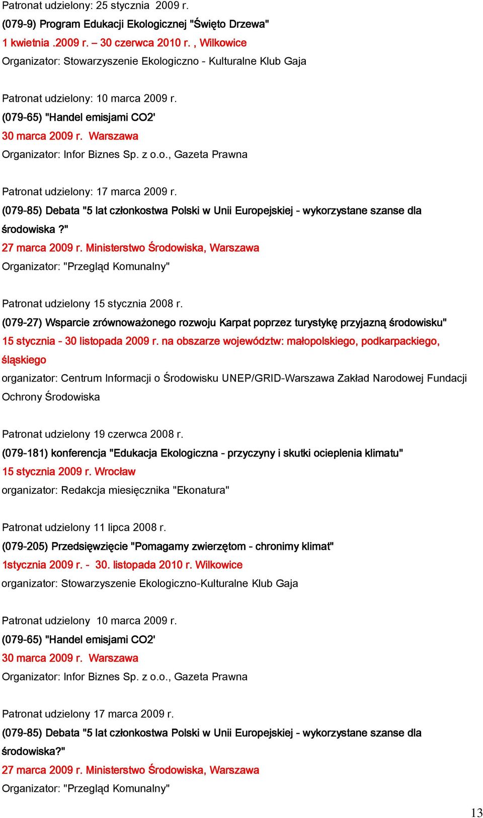 z o.o., Gazeta Prawna Patronat udzielony: 17 marca 2009 r. (079-85) Debata "5 lat członkostwa Polski w Unii Europejskiej - wykorzystane szanse dla środowiska?" 27 marca 2009 r.