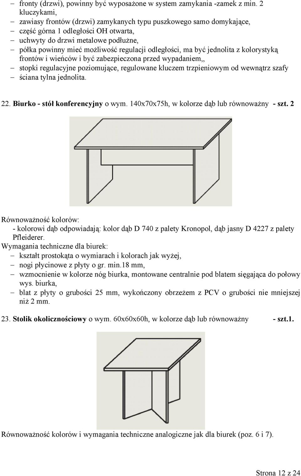 kolorystyką frontów i wieńców i być zabezpieczona przed wypadaniem,, stopki regulacyjne poziomujące, regulowane kluczem trzpieniowym od wewnątrz szafy ściana tylna jednolita. 22.