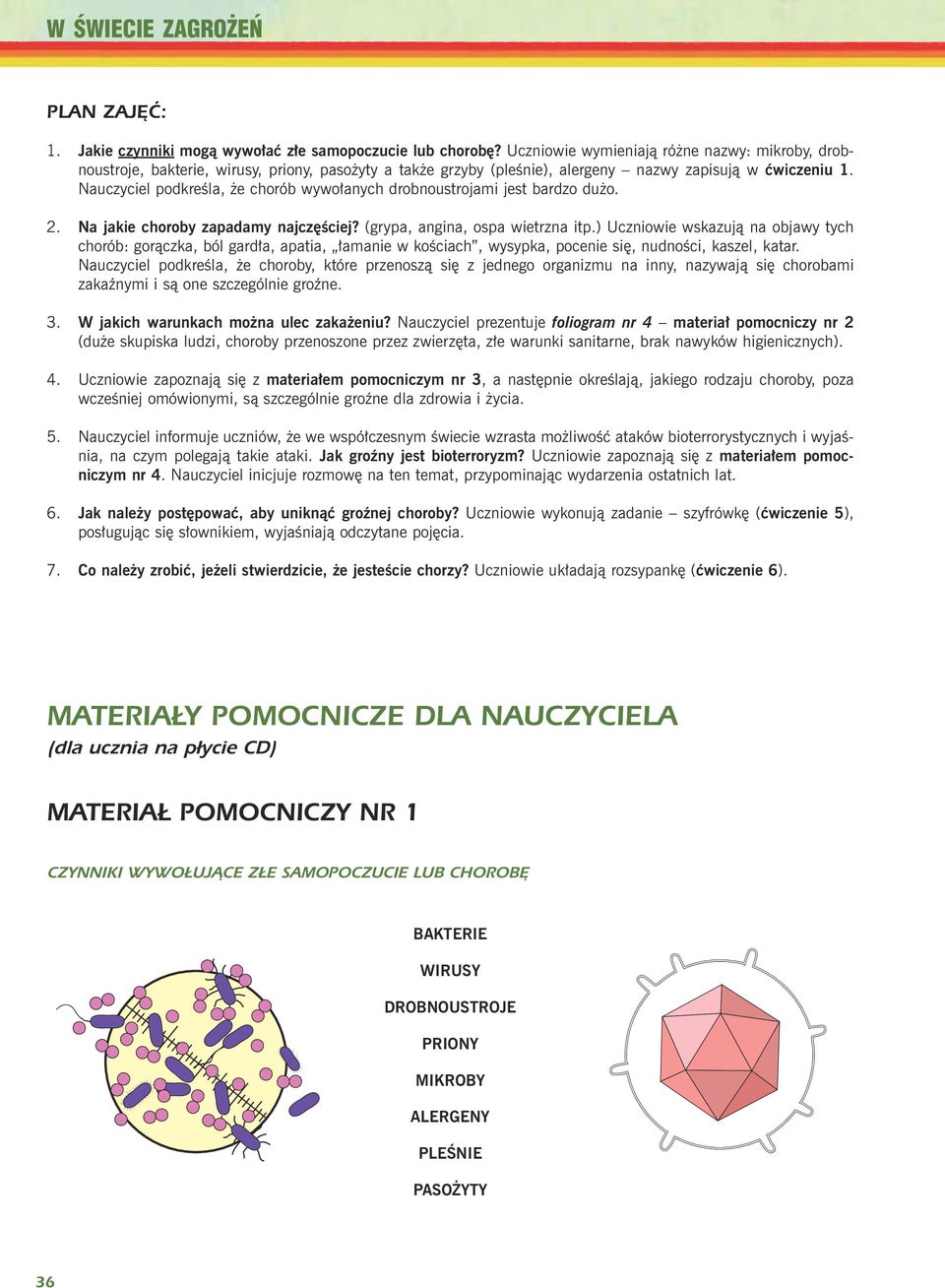 Nauczyciel podkreœla, e chorób wywo³anych drobnoustrojami jest bardzo du o. 2. Na jakie choroby zapadamy najczêœciej? (grypa, angina, ospa wietrzna itp.