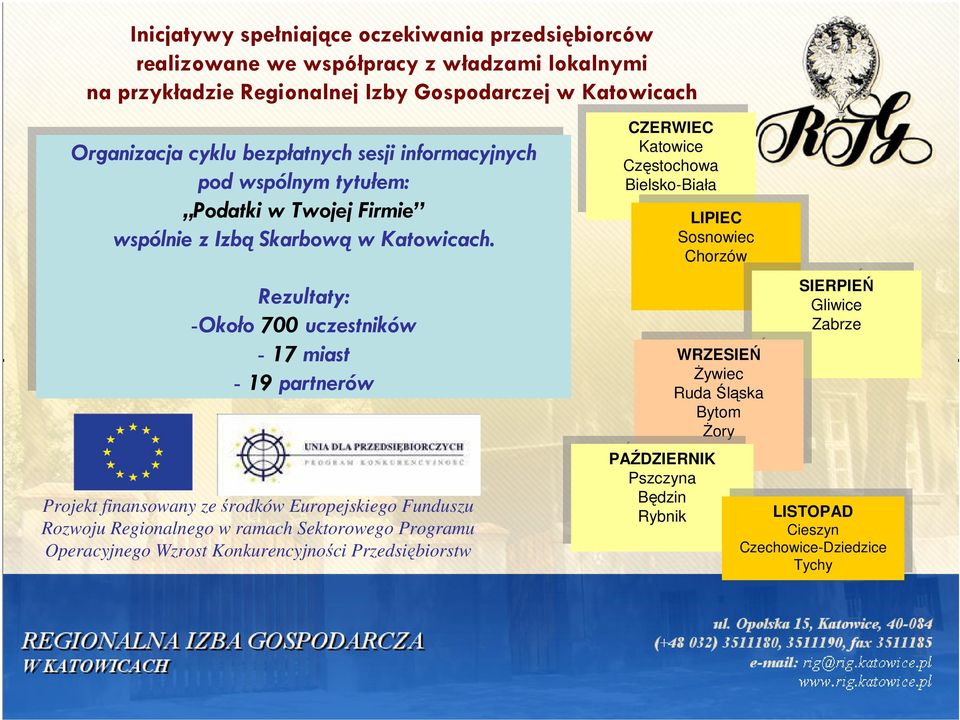 Rezultaty: -Około -Około 700 700 uczestników --17 17miast --19 19 partnerów Projekt finansowany ze środków Europejskiego Funduszu Rozwoju Regionalnego w ramach Sektorowego Programu Operacyjnego