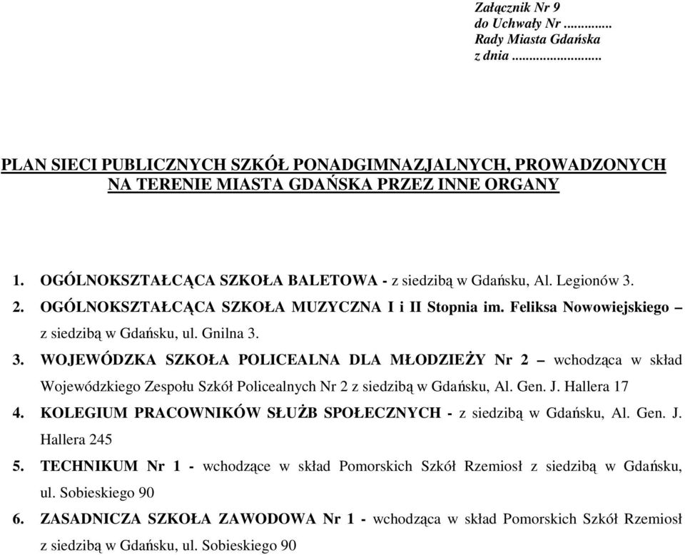 3. WOJEWÓDZKA SZKOŁA POLICEALNA DLA MŁODZIEśY Nr 2 wchodząca w skład Wojewódzkiego Zespołu Szkół Policealnych Nr 2 z siedzibą w Gdańsku, Al. Gen. J. Hallera 17 4.