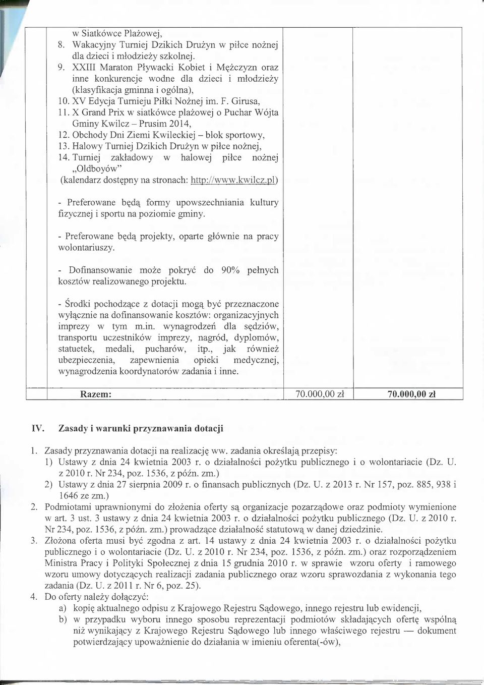 X Grand Prix w siatkowce plazowej o Puchar Wojta Gminy Kwilcz - Prusim 2014, 12. Obchody Dni Ziemi Kwileckiej - blok sportowy, 13. Halowy Tumiej Dzikich Dmzyn w pilce noznej, 14.