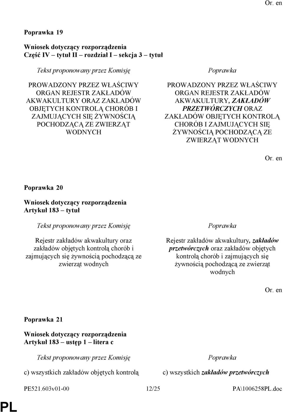 Artykuł 183 tytuł Rejestr zakładów akwakultury oraz zakładów objętych kontrolą chorób i zajmujących się żywnością pochodzącą ze zwierząt wodnych Rejestr zakładów akwakultury, zakładów przetwórczych