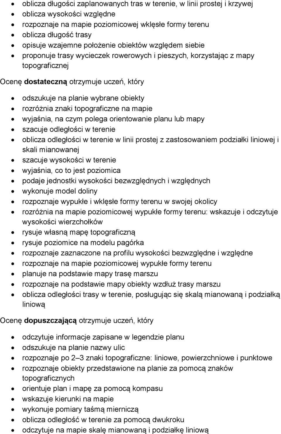 rozróżnia znaki topograficzne na mapie wyjaśnia, na czym polega orientowanie planu lub mapy szacuje odległości w terenie oblicza odległości w terenie w linii prostej z zastosowaniem podziałki