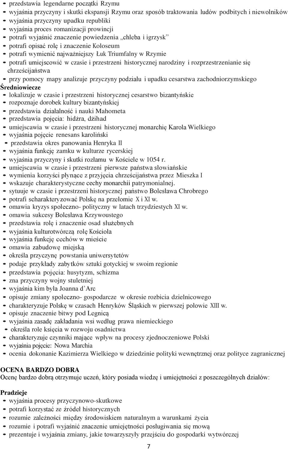 przestrzeni historycznej narodziny i rozprzestrzenianie się chrześcijaństwa przy pomocy mapy analizuje przyczyny podziału i upadku cesarstwa zachodniorzymskiego Średniowiecze lokalizuje w czasie i