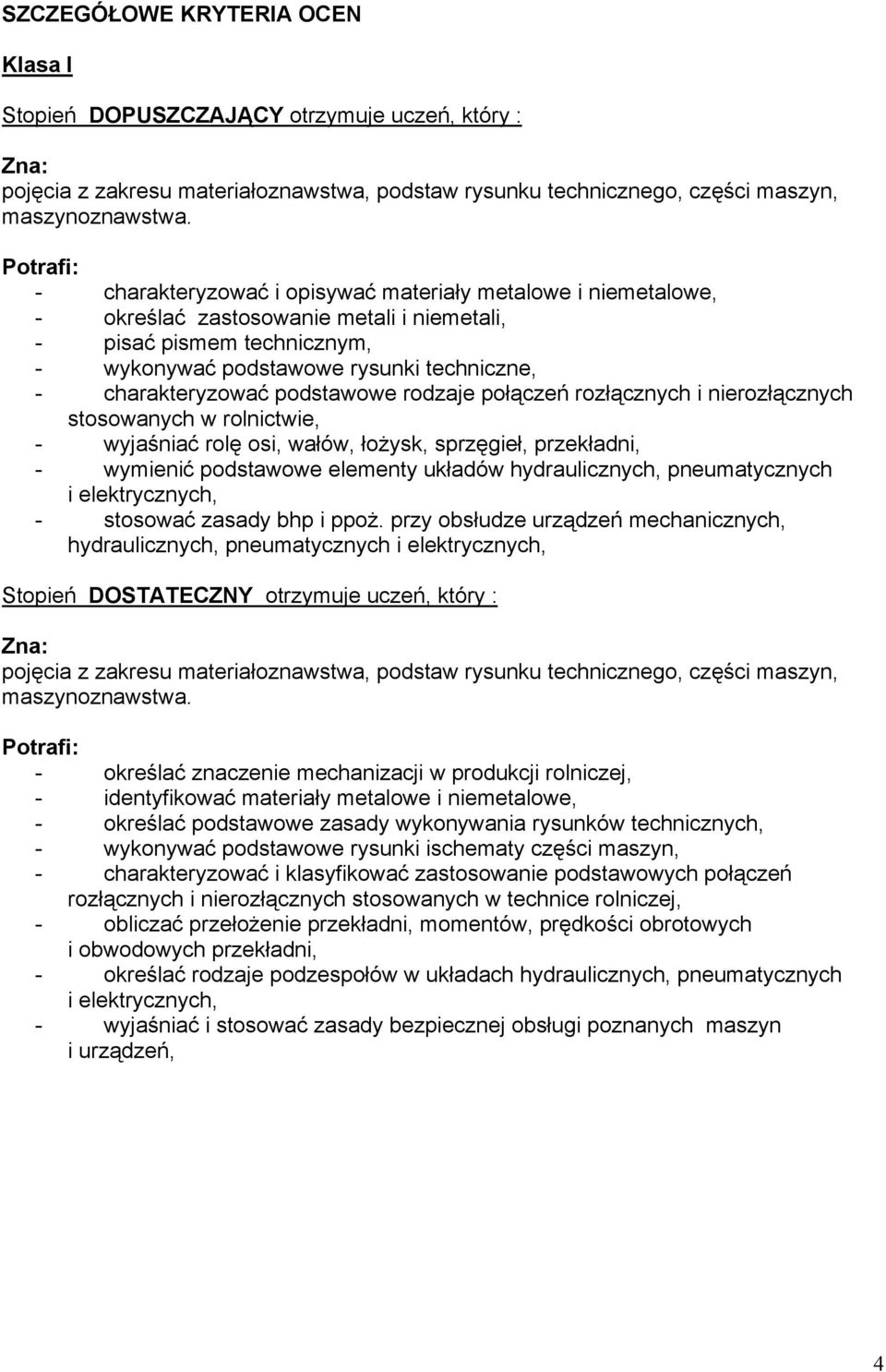 podstawowe rodzaje połączeń rozłącznych i nierozłącznych stosowanych w rolnictwie, - wyjaśniać rolę osi, wałów, łożysk, sprzęgieł, przekładni, - wymienić podstawowe elementy układów hydraulicznych,