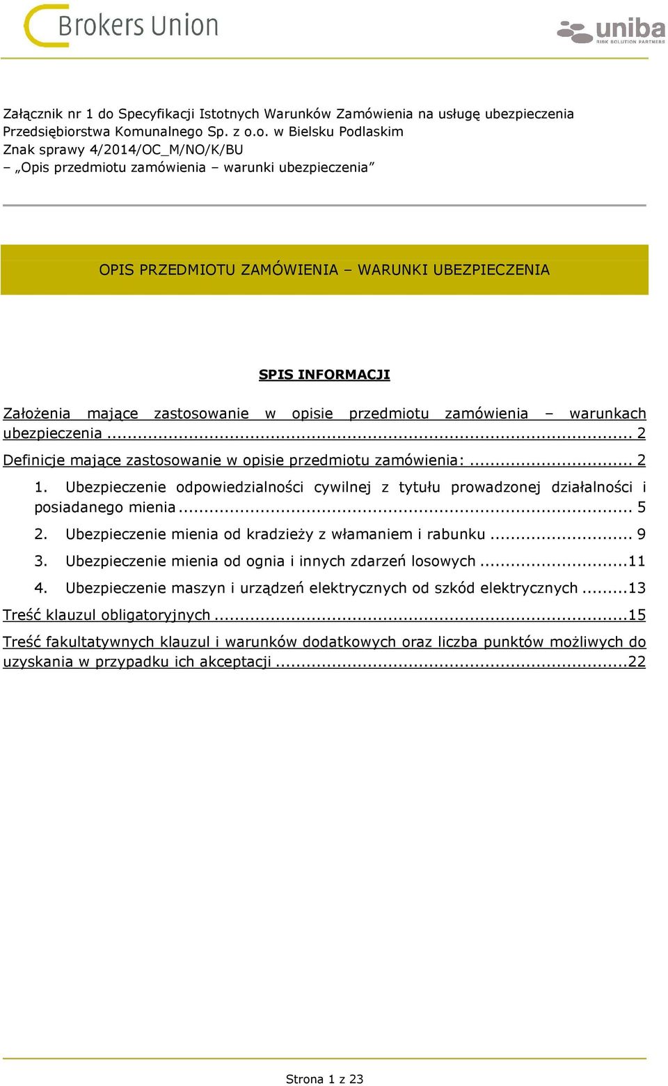 nych Warunków Zamówienia na usługę Przedsiębior