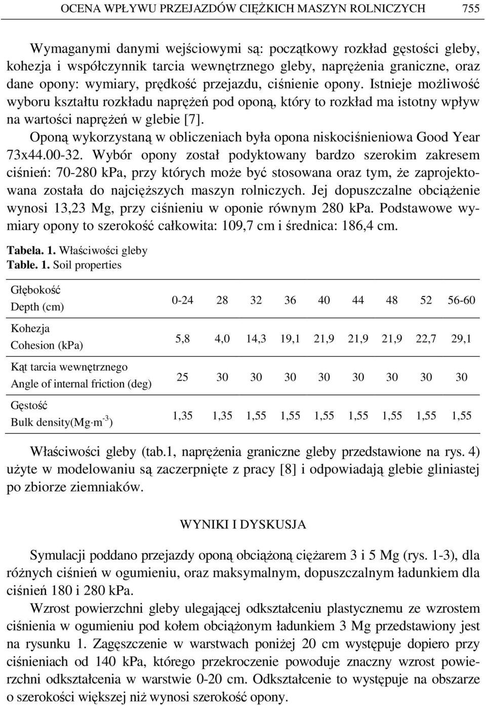 Oponą wykorzystaną w obliczeniach była opona niskociśnieniowa Good Year 73x44.-32.