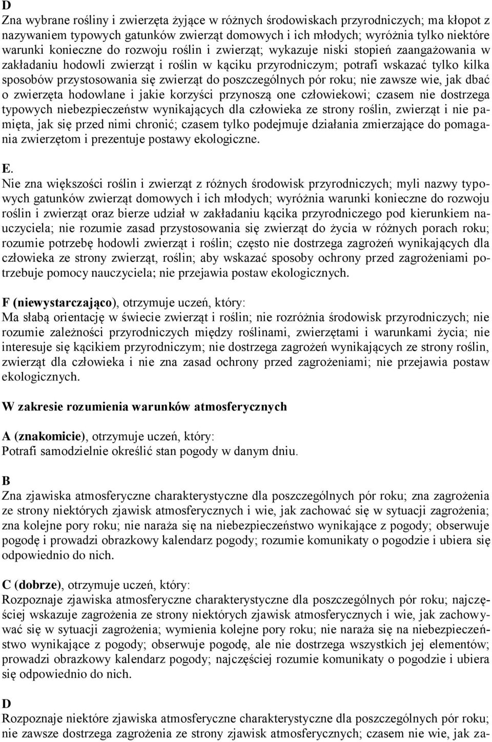 poszczególnych pór roku; nie zawsze wie, jak dbać o zwierzęta hodowlane i jakie korzyści przynoszą one człowiekowi; czasem nie dostrzega typowych niebezpieczeństw wynikających dla człowieka ze strony