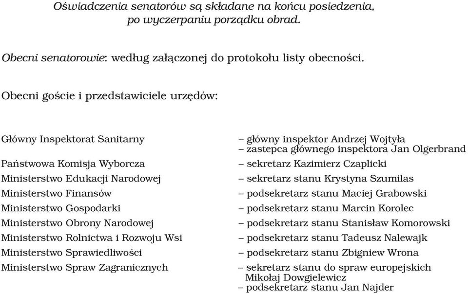 Narodowej Ministerstwo Rolnictwa i Rozwoju Wsi Ministerstwo Sprawiedliwoœci Ministerstwo Spraw Zagranicznych g³ówny inspektor Andrzej Wojty³a zastepca g³ównego inspektora Jan Olgerbrand sekretarz