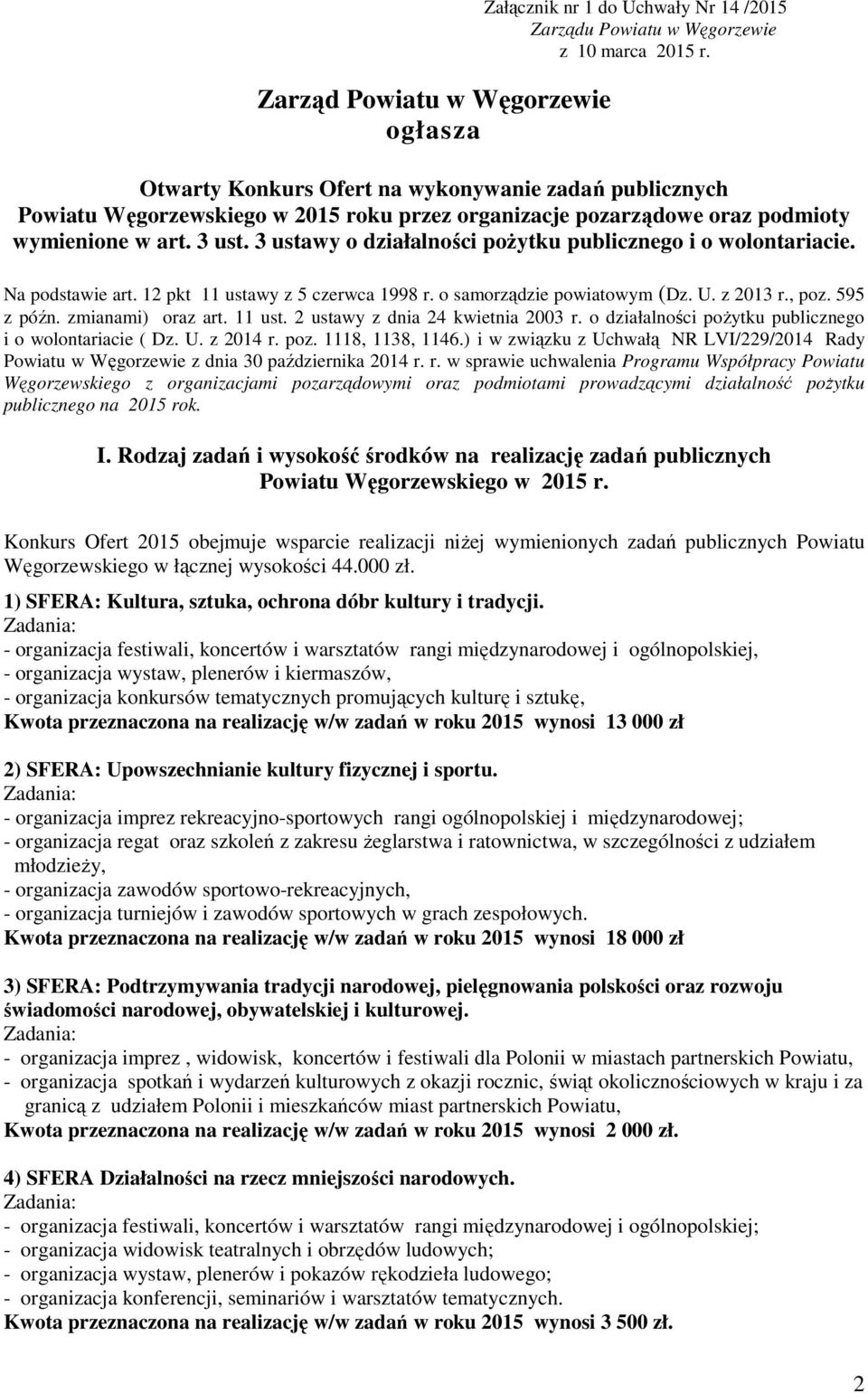 3 ustawy o działalności poŝytku publicznego i o wolontariacie. Na podstawie art. 12 pkt 11 ustawy z 5 czerwca 1998 r. o samorządzie powiatowym (Dz. U. z 2013 r., poz. 595 z późn. zmianami) oraz art.