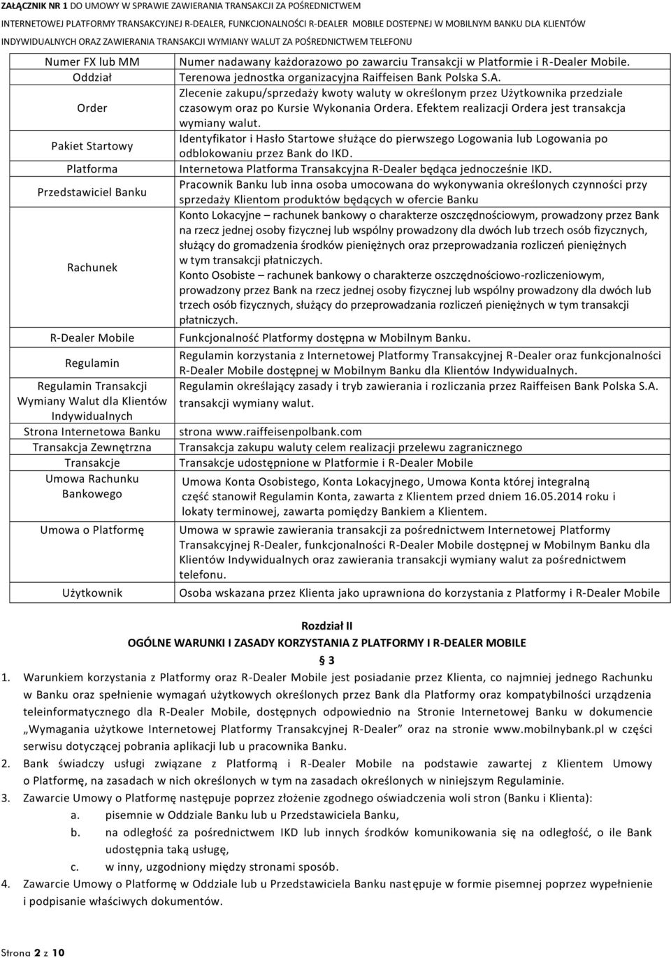 Terenowa jednostka organizacyjna Raiffeisen Bank Polska S.A. Zlecenie zakupu/sprzedaży kwoty waluty w określonym przez Użytkownika przedziale czasowym oraz po Kursie Wykonania Ordera.