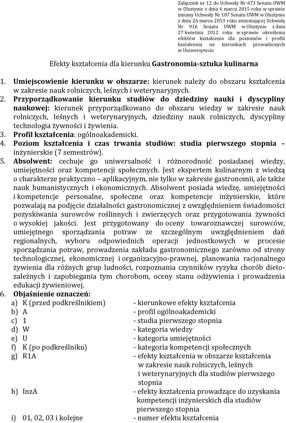 Gastronomia-sztuka kulinarna 1. Umiejscowienie kierunku w obszarze: kierunek należy do obszaru kształcenia w zakresie nauk rolniczych, leśnych i weterynaryjnych. 2.