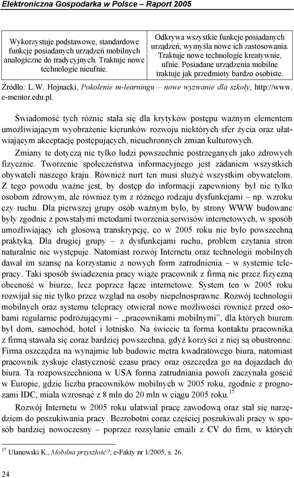 Źródło: L.W. Hojnacki, Pokolenie m-learningu nowe wyzwanie dla szkoły, http://www. e-mentor.edu.pl.