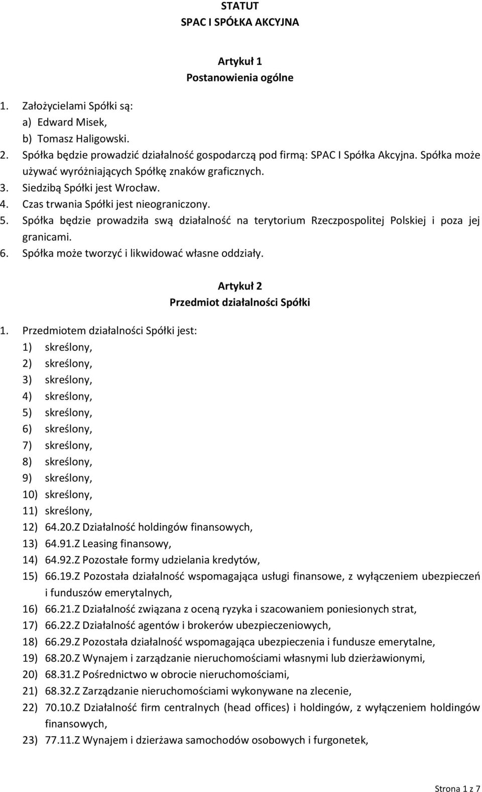 Czas trwania Spółki jest nieograniczony. 5. Spółka będzie prowadziła swą działalność na terytorium Rzeczpospolitej Polskiej i poza jej granicami. 6. Spółka może tworzyć i likwidować własne oddziały.