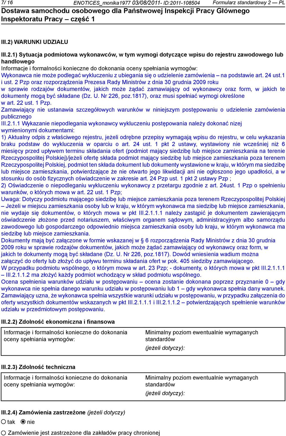 11-108504 Formularz standardowy 2 