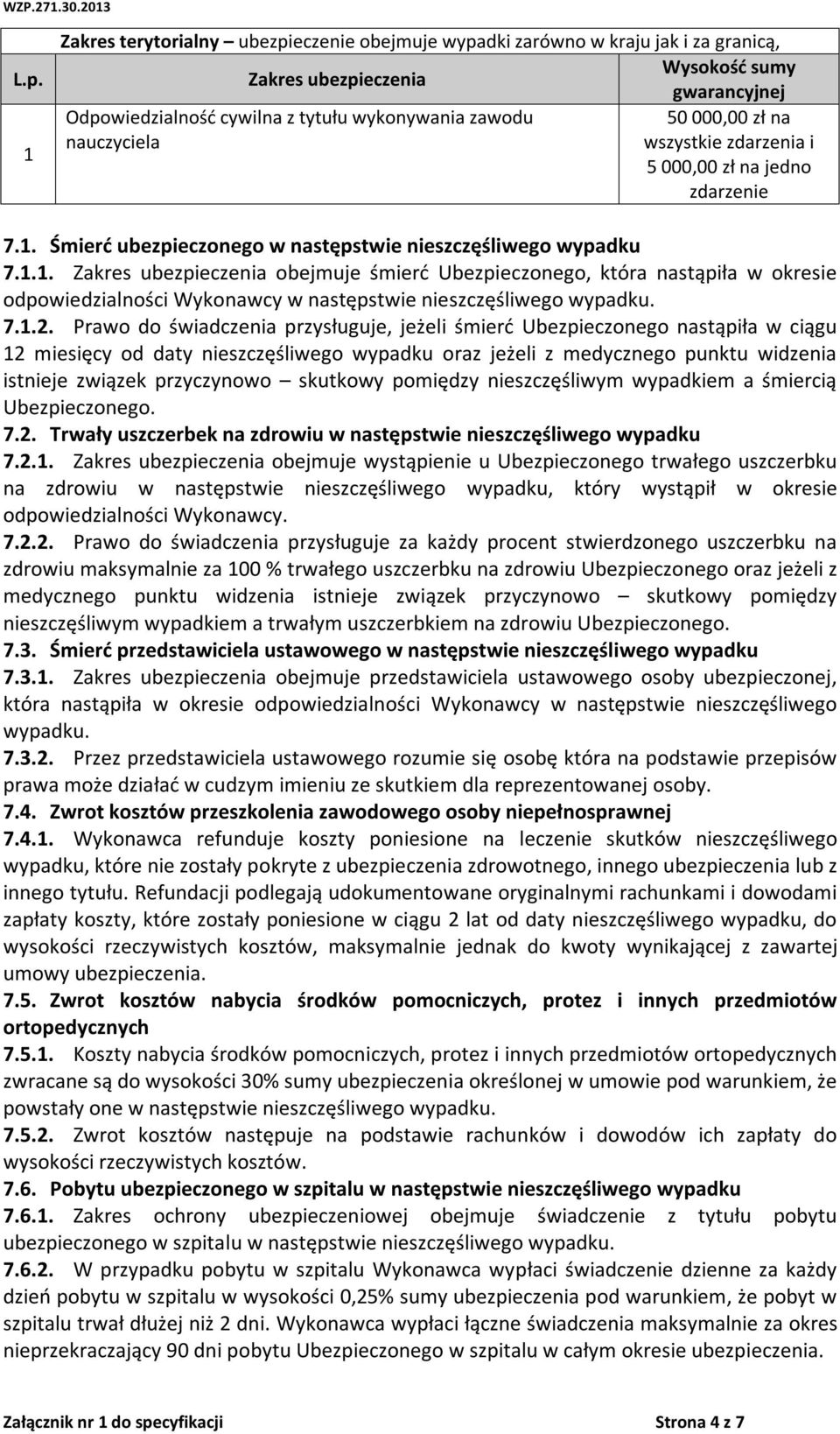 Śmierć ubezpieczonego w następstwie nieszczęśliwego wypadku 7.1.