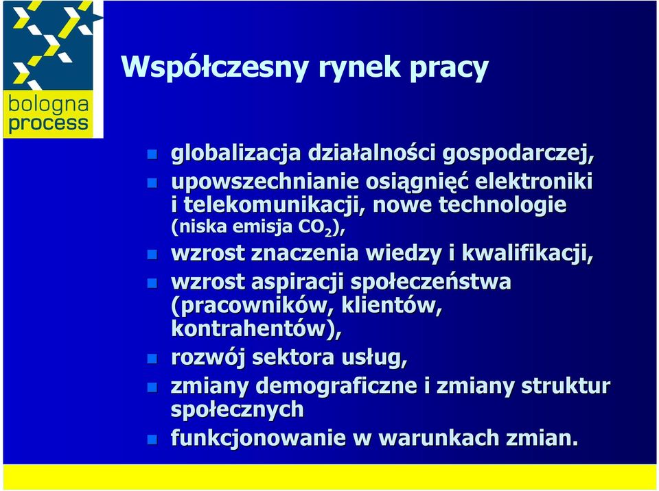 kwalifikacji, wzrost aspiracji społecze eczeństwa (pracowników, w, klientów, kontrahentów), rozwój