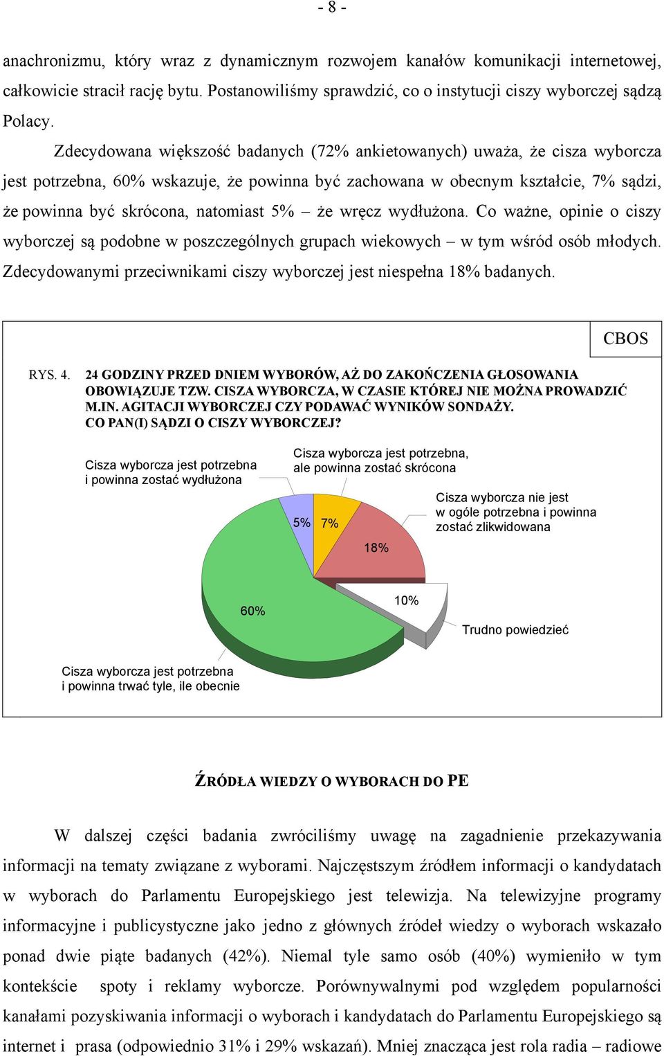 że wręcz wydłużona. Co ważne, opinie o ciszy wyborczej są podobne w poszczególnych grupach wiekowych w tym wśród osób młodych. Zdecydowanymi przeciwnikami ciszy wyborczej jest niespełna 18% badanych.