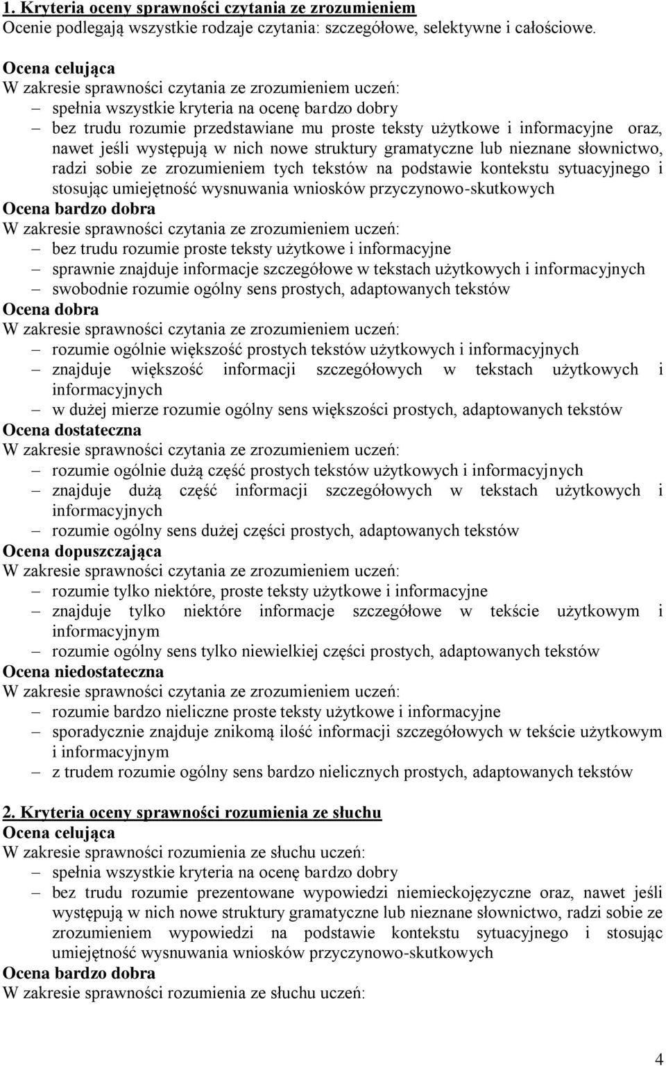 lub nieznane słownictwo, radzi sobie ze zrozumieniem tych tekstów na podstawie kontekstu sytuacyjnego i stosując umiejętność wysnuwania wniosków przyczynowo-skutkowych Ocena bardzo dobra bez trudu