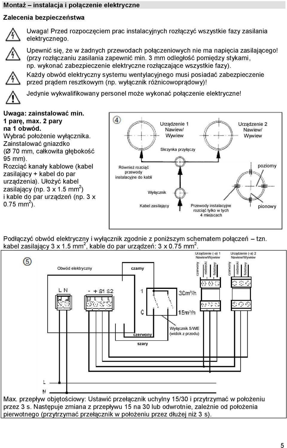 (przy rozłączaniu zasilania zapewnić min. 3 mm odległość pomiędzy stykami, np. wykonać zabezpieczenie elektryczne rozłączające wszystkie fazy).