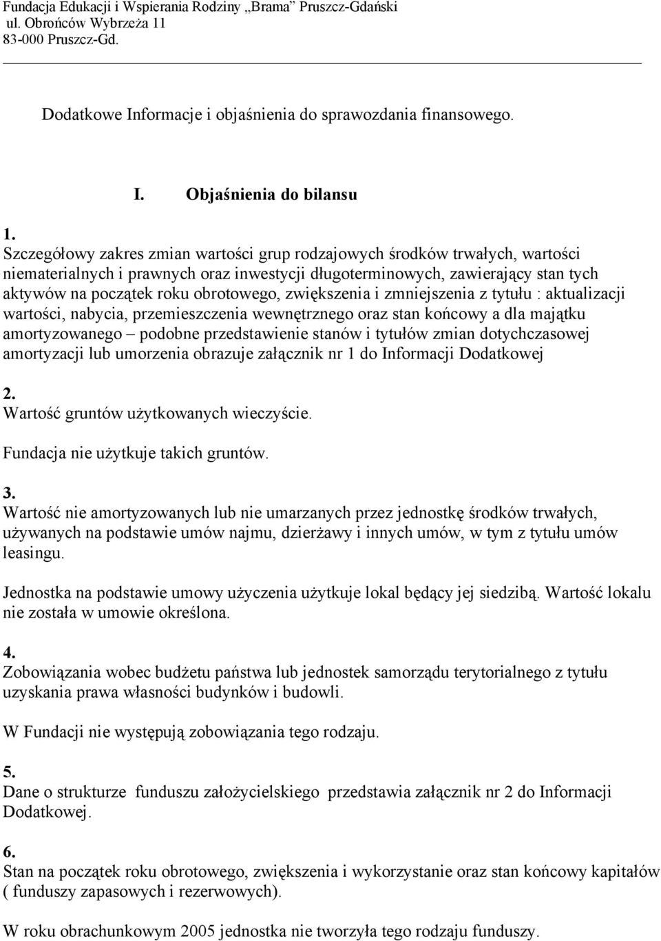 Objaśnienia do bilansu Szczegółowy zakres zmian wartości grup rodzajowych środków trwałych, wartości niematerialnych i prawnych oraz inwestycji długoterminowych, zawierający stan tych aktywów na