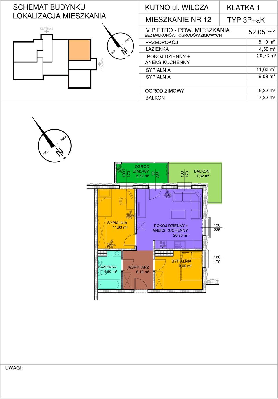 MIESZKAIA BEZ ÓW I OGRODÓW CH 52,05 m² 4,50 m² 20,73 m²