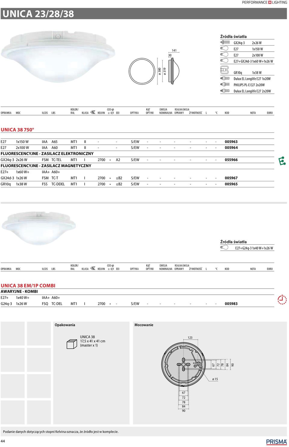 - - 055966 E27+ 1x60 W+ IAA+ A60+ GX24d-3 1x26 W FSM TC-T MT1 I 2700 B2 S/EW - - - - - - 0059 GR10q 1x38 W FSS TC-DDEL MT1 I 2700 B2 S/EW - - - - - - 005965 +G24q-3 1x40 W+1x26 W UNICA 38 EM/1P COMBI