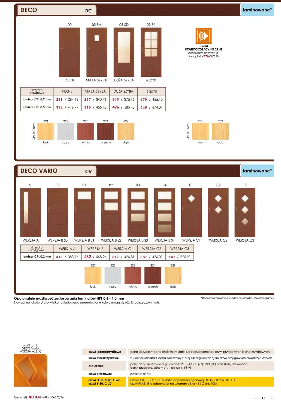 wiśnia CPL 0,5 mm buk DECO VARIO CV laminowane* A1 B0 B1 B2 B3 B4 C1 C2 C3 WERSJA A WERSJA B S0 WERSJA B S1 WERSJA B S2 WERSJA B S3 WERSJA B S4 WERSJA C1 WERSJA C2 WERSJA C3 skrzydło przylgowe WERSJA