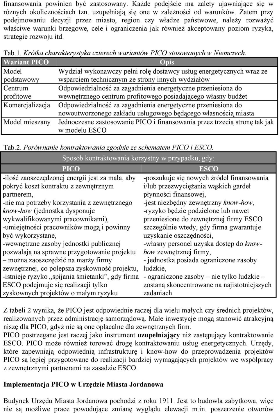 Tab.1. Krótka charakterystyka czterech wariantów PICO stosowanych w Niemczech.