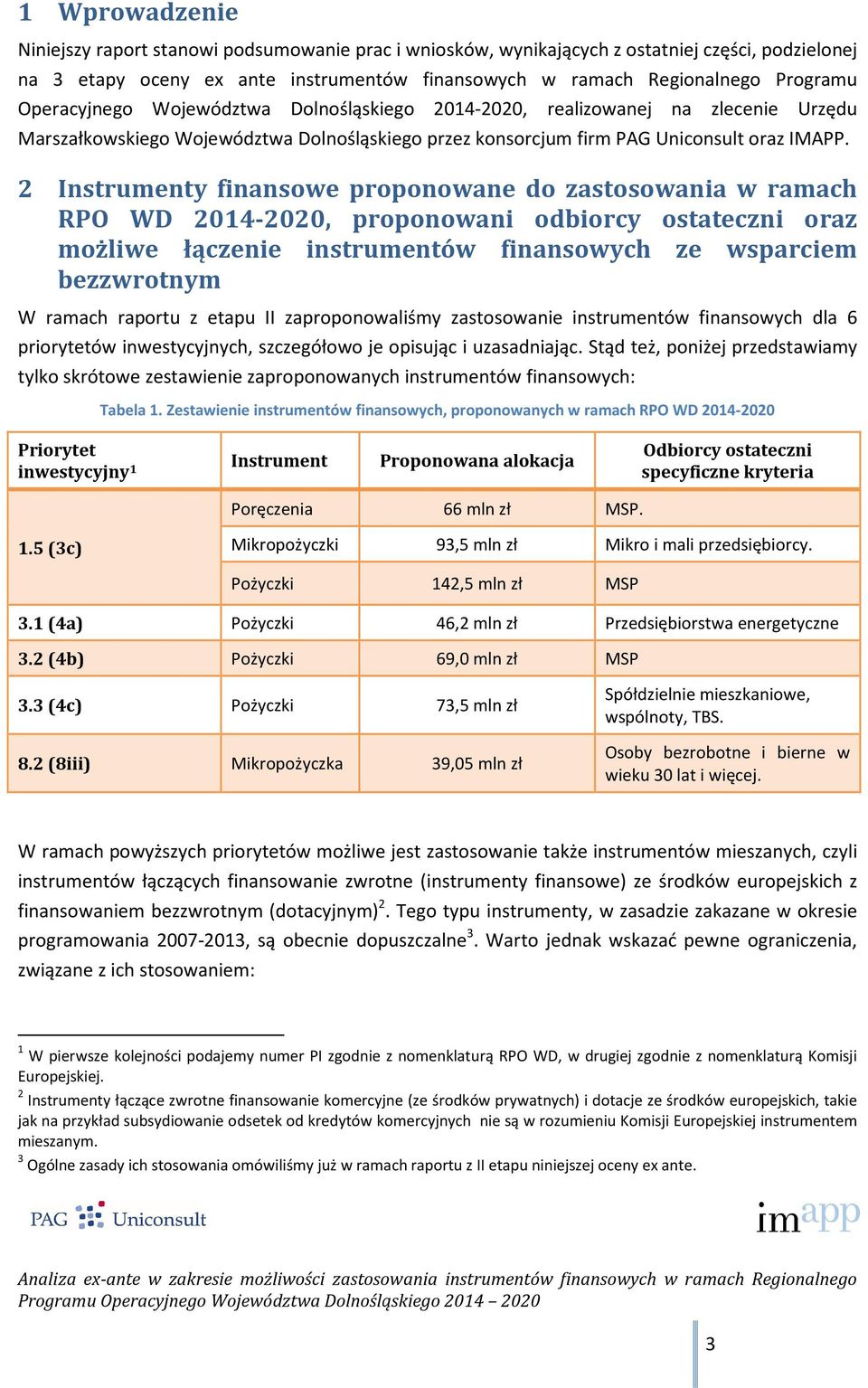 2 Instrumenty finansowe proponowane do zastosowania w ramach RPO WD 2014-2020, proponowani odbiorcy ostateczni oraz możliwe łączenie instrumentów finansowych ze wsparciem bezzwrotnym W ramach raportu