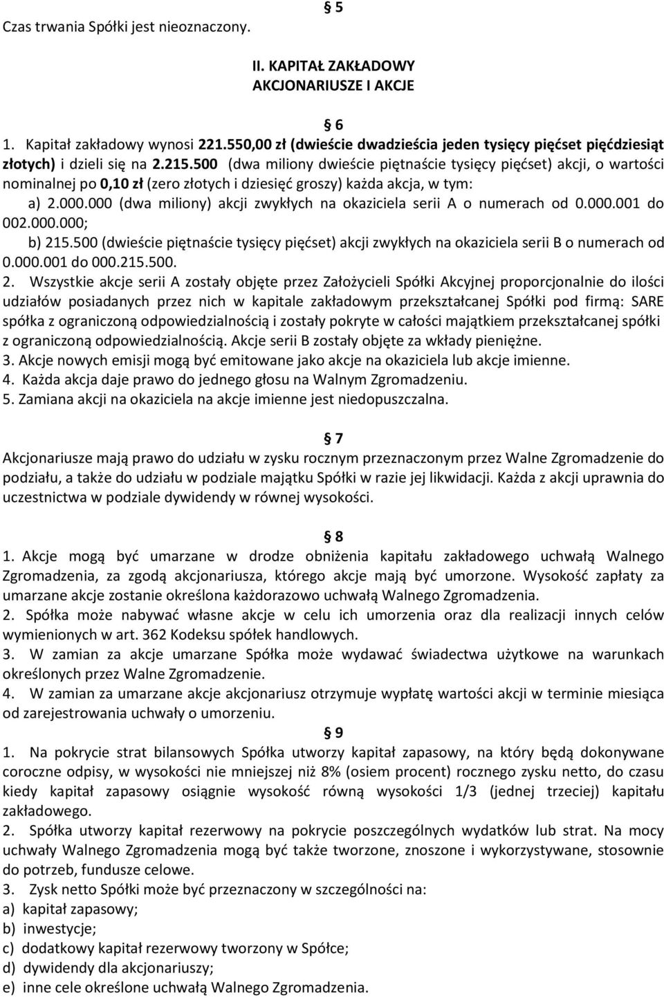 500 (dwa miliony dwieście piętnaście tysięcy pięćset) akcji, o wartości nominalnej po 0,10 zł (zero złotych i dziesięć groszy) każda akcja, w tym: a) 2.000.