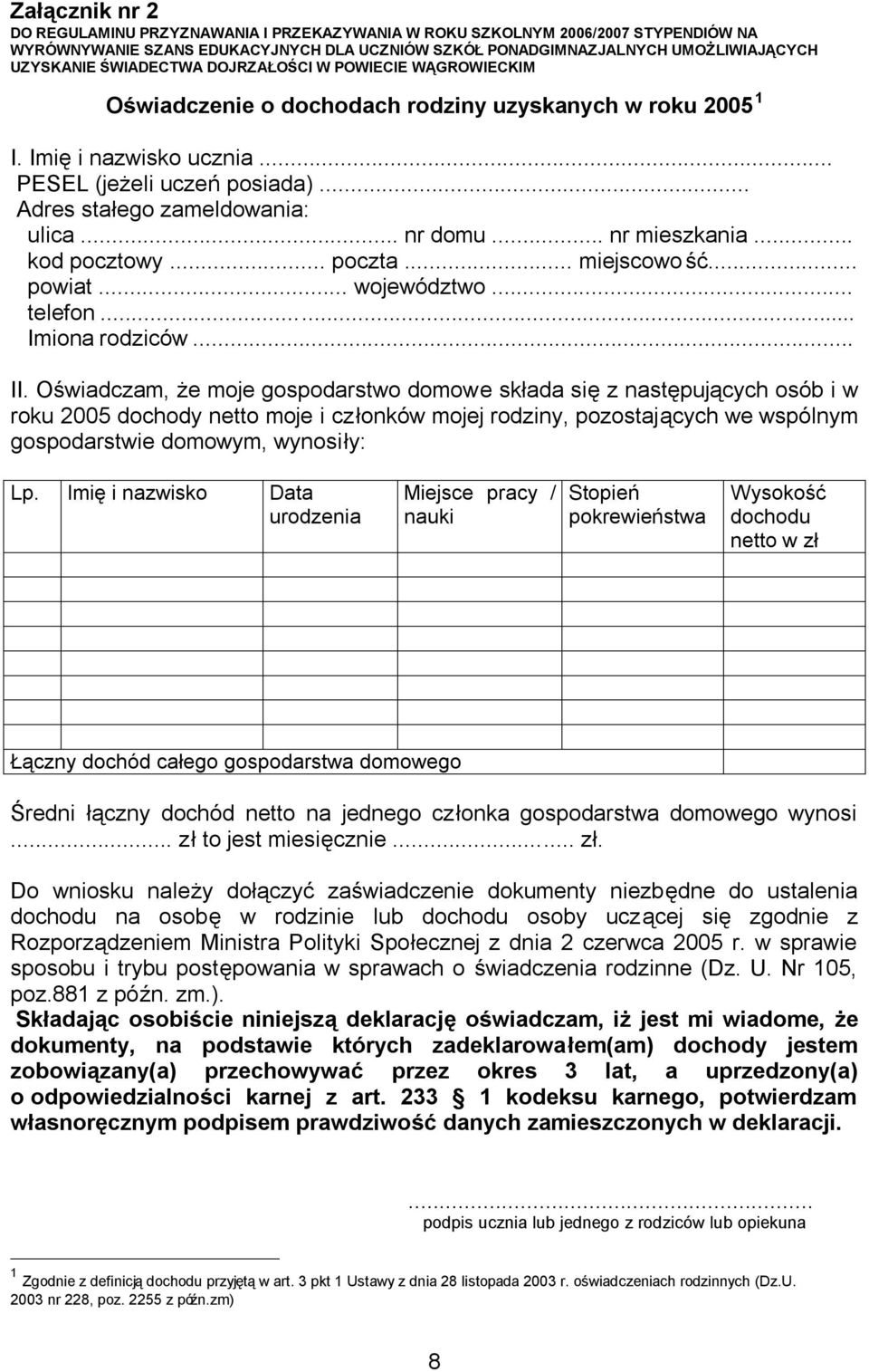 .. nr domu... nr mieszkania... kod pocztowy... poczta... miejscowo ść... powiat... województwo... telefon... Imiona rodziców... II.