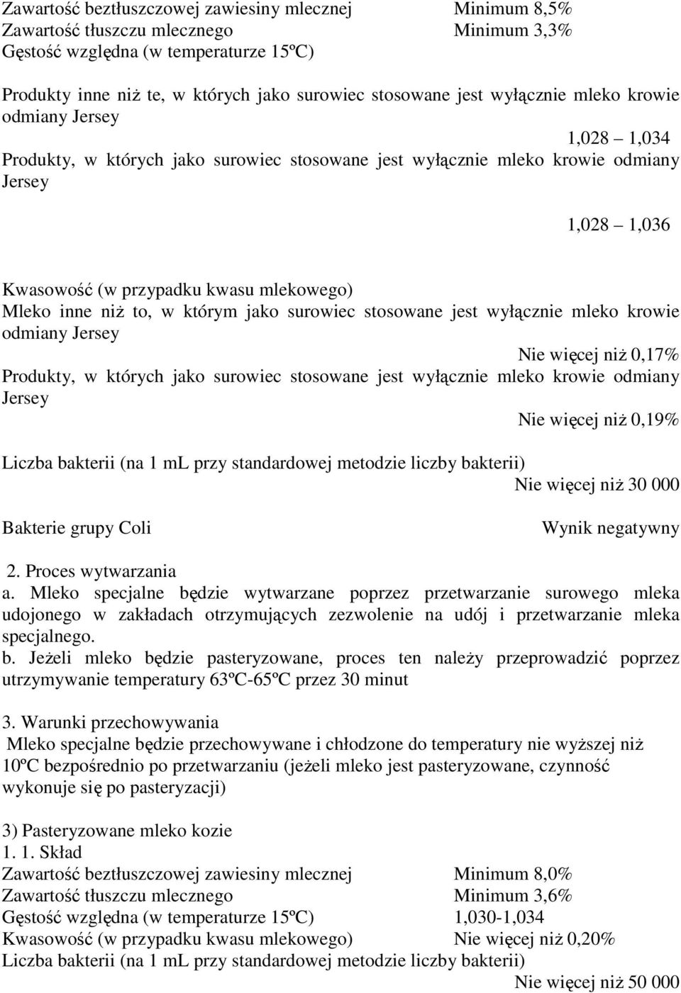 niŝ to, w którym jako surowiec stosowane jest wyłącznie mleko krowie odmiany Jersey Nie więcej niŝ 0,17% Produkty, w których jako surowiec stosowane jest wyłącznie mleko krowie odmiany Jersey Nie